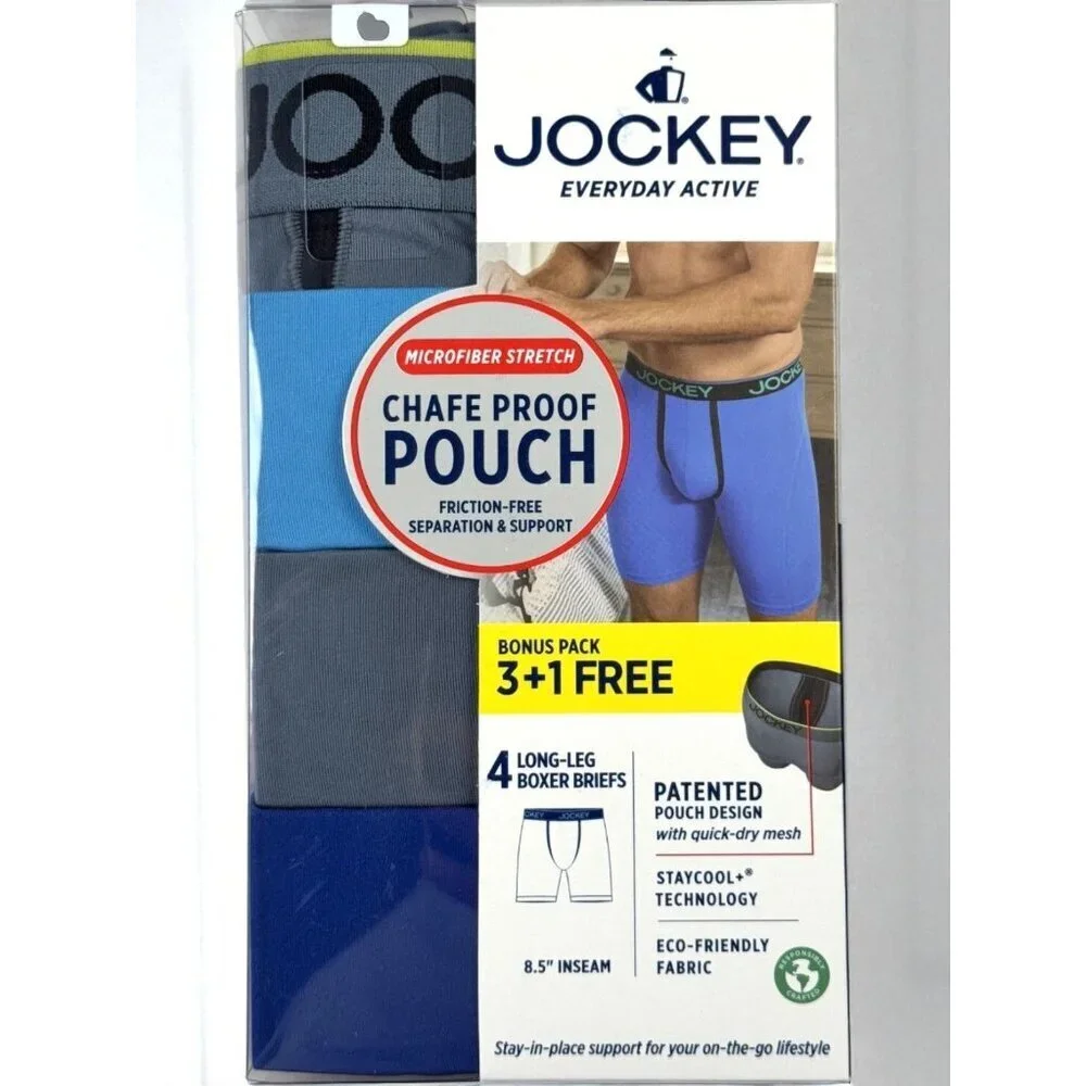 Jockey Mens Underwear Everyday Active Long-Leg Boxer Briefs 4 Pack XL